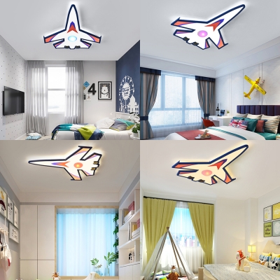 Cartoon Airplane Kid Bedroom Ceiling Lamp Metal Creative LED Flush Ceiling Light in Warm/White