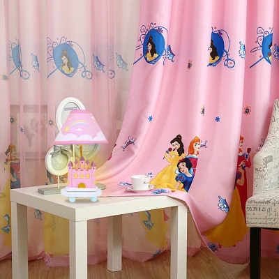 Cartoon Castle LED Desk Light with Plug In Cord 1 Light Fabric Study Light in Pink for Girl Bedroom
