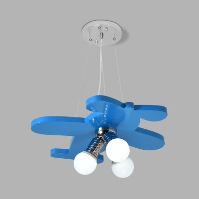 Cartoon Open Bulb Pendant Light with Airplane Metal 3 Lights Chandelier for Classroom