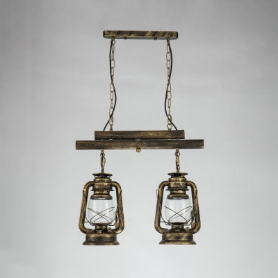 Cloth Shop Kerosene Island Lamp Metal 2 Lights Industrial Island Light in Aged Brass/Antique Copper