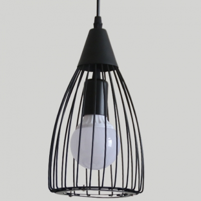 Cone Cage Restaurant Suspension Light Metal 3 Lights Antique Style Hanging Light in Black