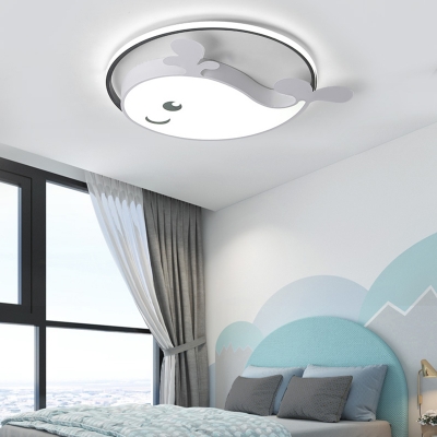 Cut Dolphin LED Ceiling Fixture Metal Blue/Pink/White Flush Mount Light for Child Bedroom