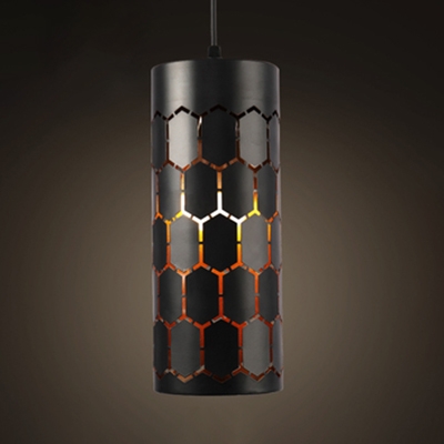 Cylinder Restaurant Pendant Light Metal 1 Light Industrial Style Suspension Light in Black