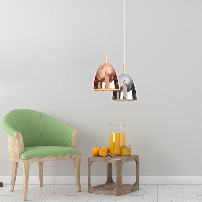Dining Room Dome Pendant Lamp with Adjustable Cord Metal 1 Light Modern Chrome/Rose Gold Hanging Light