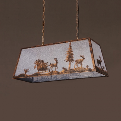 Dining Room Tree Deer Island Light Fabric 4 Lights Rustic Style White Ceiling Pendant