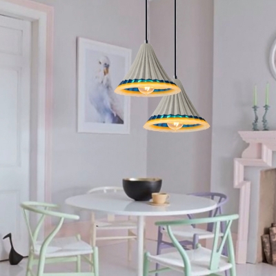 Dining Table Cone Pendant Light with Adjustable Cord Cement 1 Light Hanging Light in Gray