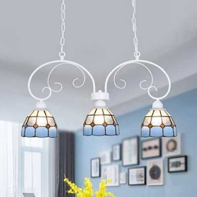 Dome Living Room Chandelier with/without Flower Glass 3 Lights Tiffany Style Pendant Light