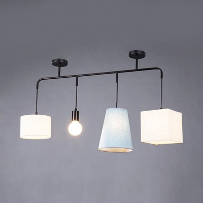 Fabric Drum/Square/Drum Ceiling Light 4 Lights Contemporary Pendant Lamp in Black for Restaurant