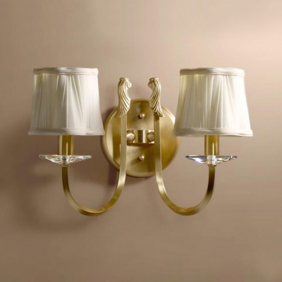 Fabric Tapered Shade Wall Light with Crystal 1/2 Lights Traditional Sconce Lamp in White for Bedroom