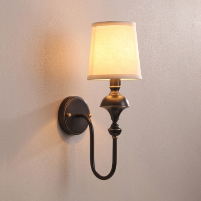 Fabric Tapered Shade Wall Sconce Light 1/2 Lights Vintage Style Sconce Lamp in Black/Brass