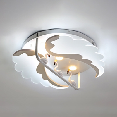Flamingo Shape LED Flush Light Creative Metal White Ceiling Fixture in Warm/White for Bedroom