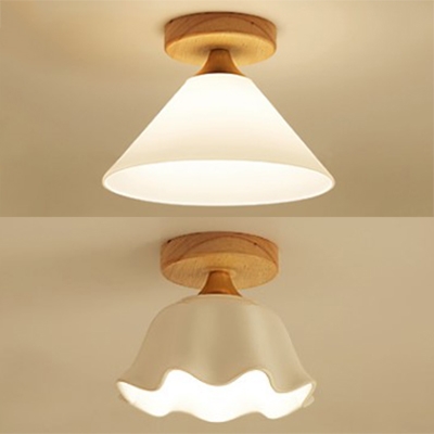 Frosted Glass Cone Flower Ceiling Light 1 Light Contemporary