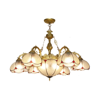 Frosted Glass Dome Chandelier Dining Room 8 Lights Elegant Style Ceiling Light with Flower Decoration