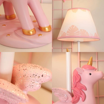 Girl Bedroom Unicorn Desk Light Resin 1 Light Animal Pink LED Reading Lamp with Plug In Cord