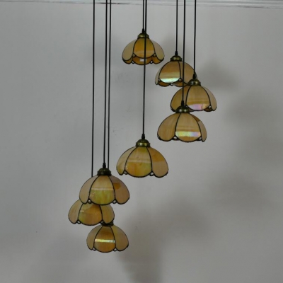Glass Bowl Shape Pendant Light 5/8 Heads Tiffany Vintage Style Hanging Light for Swirl Glass