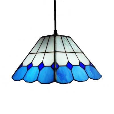 Glass Grid Craftsman Pendant Light 1 Light Traditional Pendant Light in Blue for Dining Room