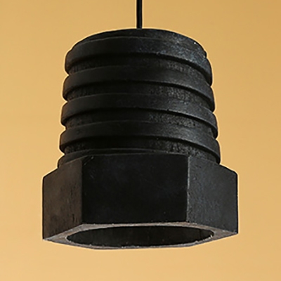 Industrial Nut Shape Pendant Light Resin One Light Black Hanging Light for Restaurant Hallway