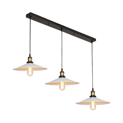 Industrial Saucer Suspension Light with Linear/Round Canopy 3 Lights Black Ceiling Pendant for Bar