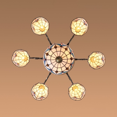 iving Room Hotel Dome Chandelier Stained Glass 7 Heads Tiffany Style Vintage Suspension Light