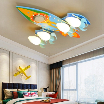 Kids Airplane Bluetooth Ceiling Lamp Wood 4 Lights Colorful Semi Flush Light with White Lighting