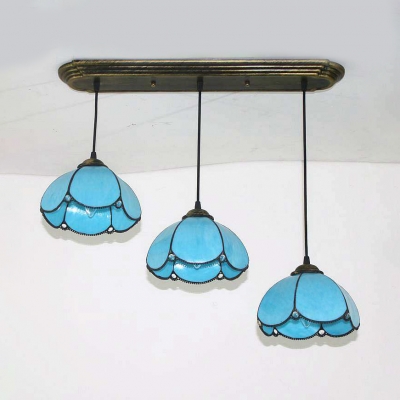 Living Room Domed Ceiling Pendant Glass 3 Lights Tiffany Style Hanging Light with 4 Modes Choice