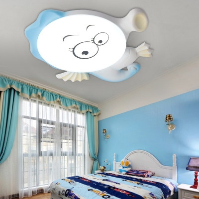 Lovely Blue/Pink Flush Light Seahorse Shape Acrylic Ceiling Mount Light in Warm/White for Child Bedroom