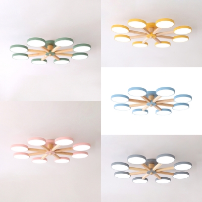 Macaron Colored Snowflake Ceiling Fixture 8 Lights Acrylic Semi Flush Light in White/Warm for Living Room