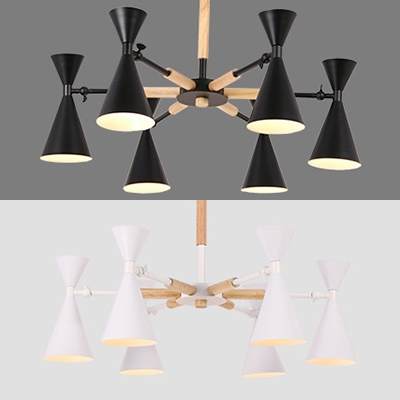 Matte Black/White Hourglass Chandelier 6 Lights Nordic Style Metal Ceiling Light for Dining Room