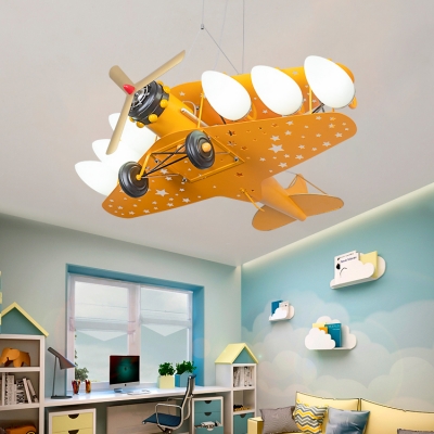 Metal Airplane LED Suspension Light Kids Cool LED Pendant Light in Blue/Red/Yellow for Kindergarten