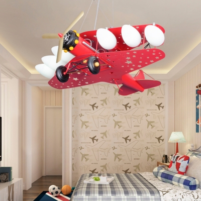 Metal Airplane LED Suspension Light Kids Cool LED Pendant Light in Blue/Red/Yellow for Kindergarten