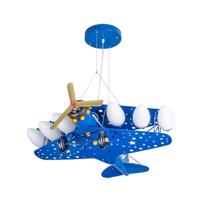 Metal Airplane LED Suspension Light Kids Cool LED Pendant Light in Blue/Red/Yellow for Kindergarten