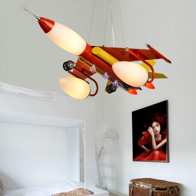 Metal Cartoon Airplane Pendant Light 5 Lights Creative LED Hanging Light in Red for Boy Bedroom