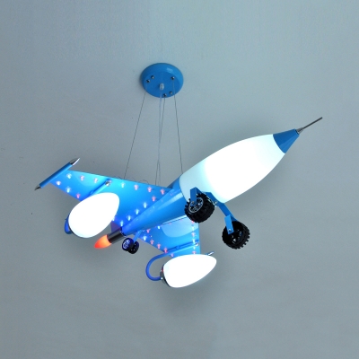 Metal Glass Airplane Ceiling Pendant Kids Cartoon Pendant Light in Blue for Nursing Room