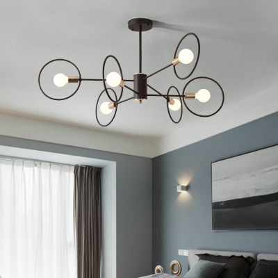 Metal Ring Pendant Light 6/8/12 Lights Creative Hanging Lamp in Black for Bedroom Study Room