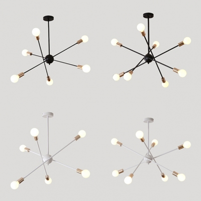 Metal Starburst Pendant Lamp 6/8 Lights Simple Stylish Chandelier in Black/White for Bedroom