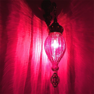 Moroccan Teardrop Wall Lamp Fluted Glass One Light Pink/Rose Red/Red Sconce Light for Restaurant