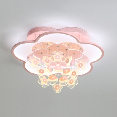 Nordic Pink/White LED Ceiling Mount Light Flower Metal Flush Light in Warm/Warm&White for Study Room