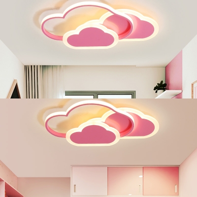 Pink/White Cloud LED Flush Light Lovely Aluminum Ceiling Light in Warm/White for Kindergarten