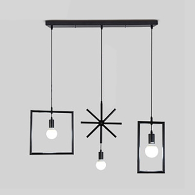 Retro Loft Black Pendant Light with Linear Canopy 3 Lights Metal Hanging Light for Dining Table