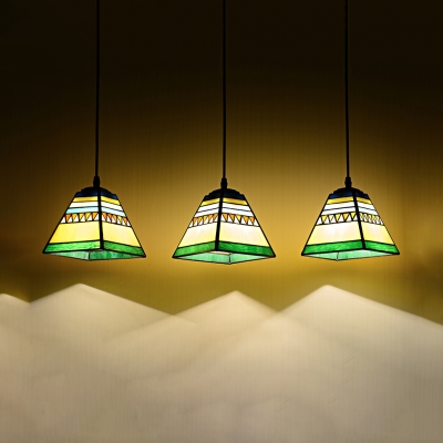 Rustic Style Multi-Color Pendant Light Craftsman 3 Lights Glass Hanging Light for Cafe Bar