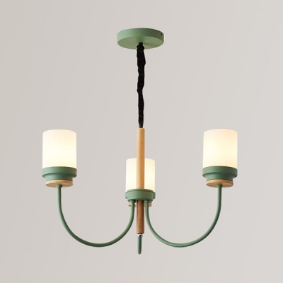 Simple Style Green/Gray Pendant Lamp Cylinder 3 Lights Wood Metal Chandelier for Foyer