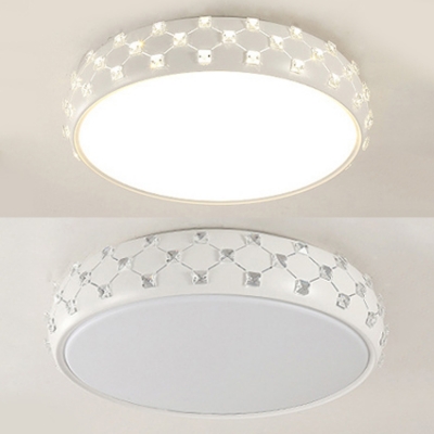 Simple Style Slim Panel Flush Light Acrylic Third Gear Ceiling Light with Crystal Decoration for Hallway