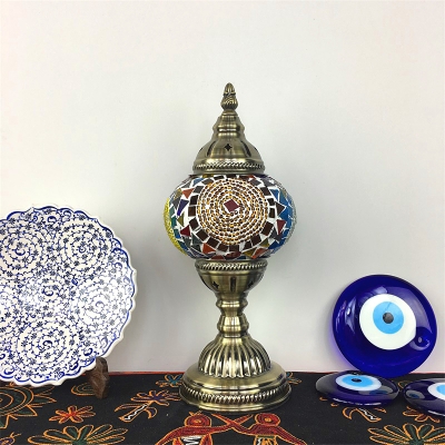 Single Head Globe Table Light Turkish Stained Glass Desk Light in Brass for Living Room