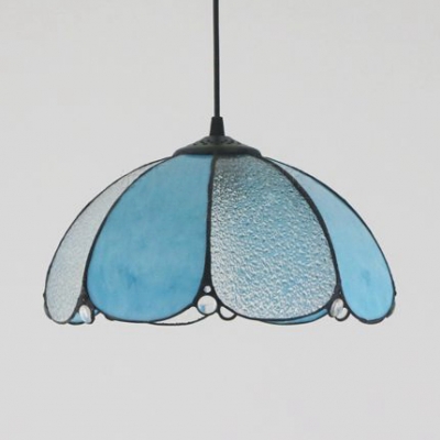 Tiffany Modern Pendant Light with Petal Shade & Beads 1 Light Glass Hanging Lamp for Bedroom