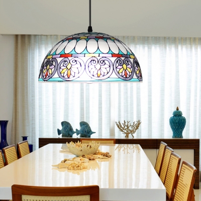 Tiffany Style Blue/White Pendant Light Bowl Shade 12 Inch Glass Hanging Light for Restaurant