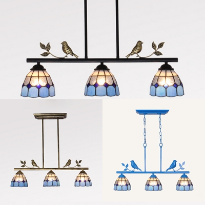 

Tiffany Style Dome Chandelier with Bird 3 Lights Glass Island Light in Aged Brass/Black/Blue for Balcony, Black;blue;aged brass, HL525790