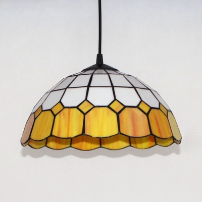 Tiffany Style Lattice Dome Ceiling Light Glass 1 Light Pink/Yellow Pendant Light for Study Room