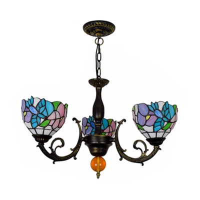 Tiffany Style Rustic Bird Chandelier 3 Lights Stained Glass Pendant Light for Dining Room