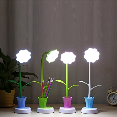 Touch Sensor Flower Reading Light with Pen Holder 1 Light Flexible Gooseneck LED Desk Light for Kid Bedroom