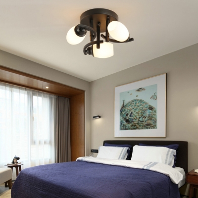 Traditional Oval Shade Semi Flushmount 3/5/7 Lights Frosted Glass Ceiling Light in White for Bedroom
